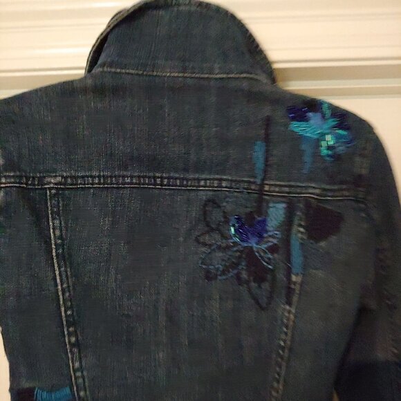 Pilcro & The Letterpress Beaded Embroidered Blingy Jean Denim Jacket XS - Picture 12 of 16